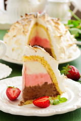 Sponge cake Alaska ice cream and meringues.