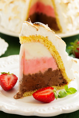 Sponge cake Alaska ice cream and meringues.