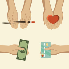 editable hand giving objects