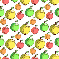 Vector seamless pattern with colorful apples. Fruits stylized background. Apple wallpaper.