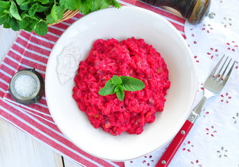 Beetroot risotto with parmesan cheese
