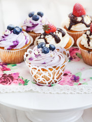 Set of  blueberry and strawberry cupcakes