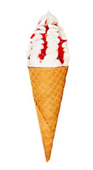 Strawberry ice cream with cone isolated