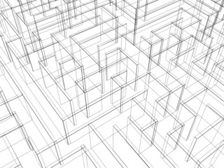 Fototapeta premium endless maze 3d illustration,wire frame 