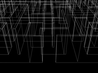 endless maze 3d illustration,wire frame 