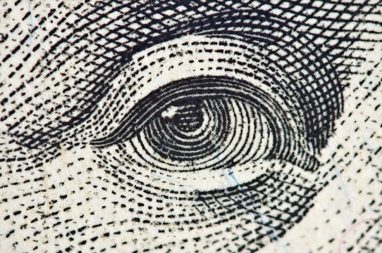 Eye on a banknote of dollar USA, Macro