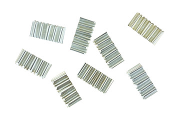 Corrugated joint fasteners on white background.