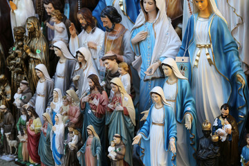 Catholic Religious items, figurines of saints in Sanctuary, Assumption of the Virgin Mary in Marija Bistrica, Croatia