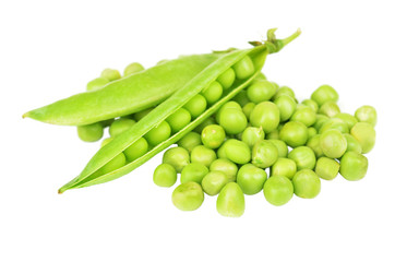 Fresh green pea pod isolated on white
