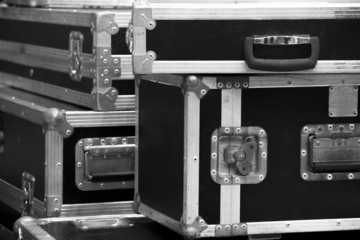 aluminium wooden flight case for DJ box, instrument tools - obrazy, fototapety, plakaty
