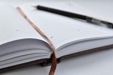 Notepad is open. Blank pages. A pen.