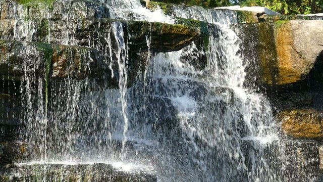 Panning Slowly Down Beautiful Tranquil Waterfall
