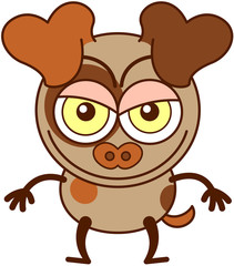 Little brown dog feeling mischievous and planning a prank