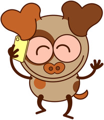 Little brown dog talking on a cellphone