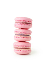 French pink macarons isolated on white