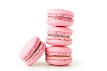 French pink macarons isolated on white