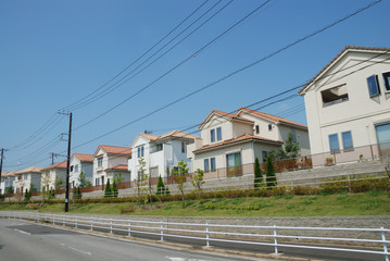 Fototapeta na wymiar New houses in a residential area in the suburbs of Tokyo, Japan