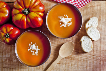 Tomato soup and tomatos.