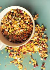 peas and bean mix in white cup