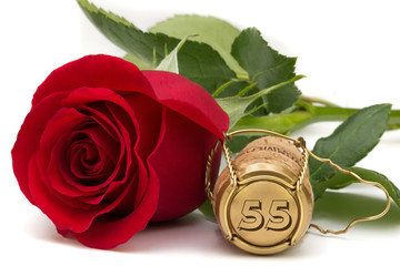 Rose mit Champagnerkorken jubiläum 55 Jahre