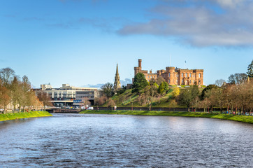 River Ness and Inverness Castle on a Clear Winter Day - Powered by Adobe