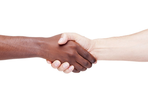 Handshake, racism concept, isolated on white background