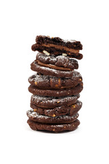 Chocolate Chip Sandwich Cookies on white background. Selective focus.