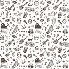Naklejka premium Hand drawn music set seamless pattern.
