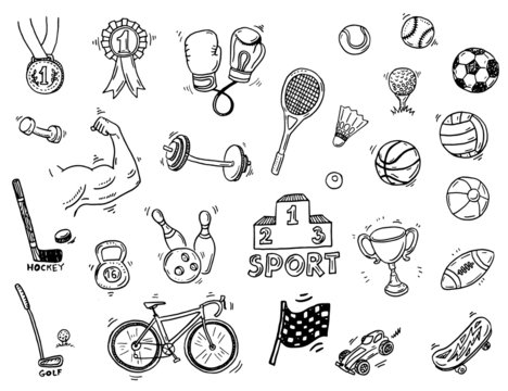 Hand drawn sport doodle set