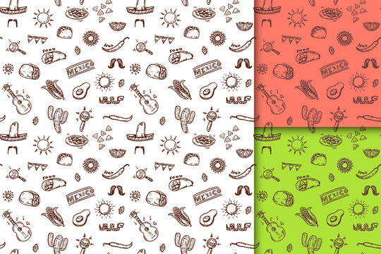 Mexican hand drawn pattern set