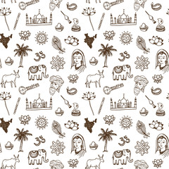 Hand drawn India seamless pattern.