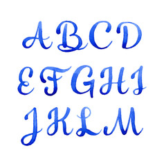 Hand drawn elegant watercolor calligraphic font letters A-M.