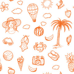 Hand drawn seamless summer vacation pattern.
