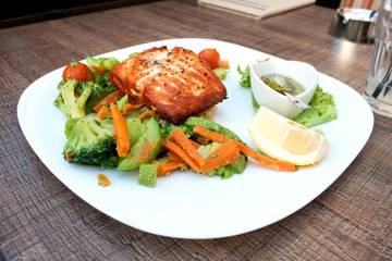 Salmon salad on a plate