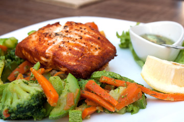 Salmon salad on a plate