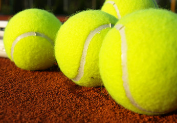 Tennis balls on court,close up