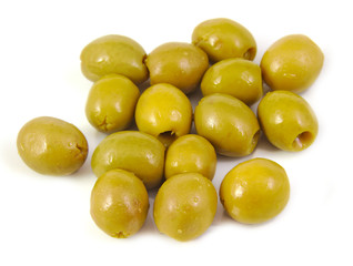 Olives filled with anchovy on white background. Typical spanish
