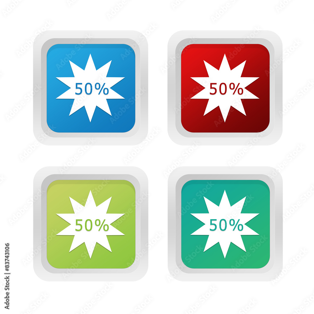 Wall mural set of squared colorful buttons with discount symbol