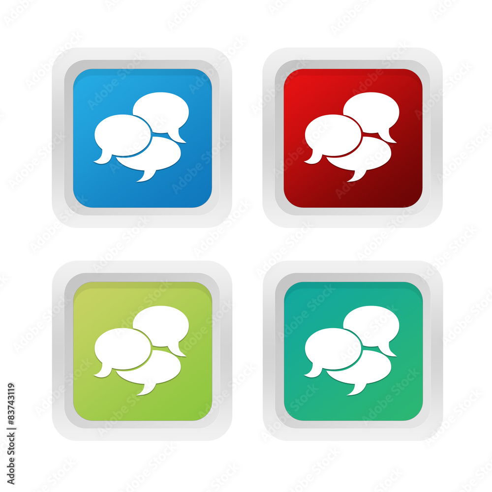 Wall mural set of squared colorful buttons with bubble speeches symbol