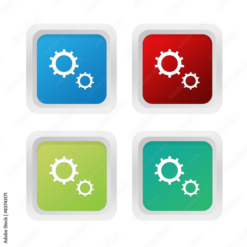 Wall mural set of squared colorful buttons with gears symbol