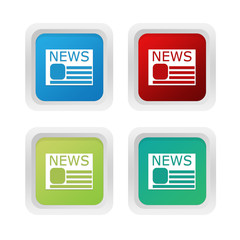 Set of squared colorful buttons with news symbol