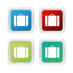 Set of squared colorful buttons with luggage symbol