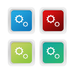 Set of squared colorful buttons with gears symbol