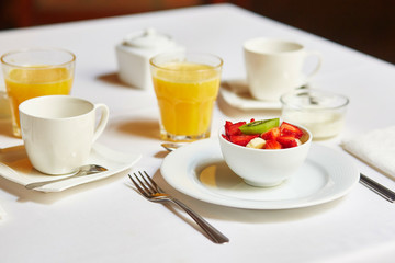 Delicious breakfast with fresh fruits