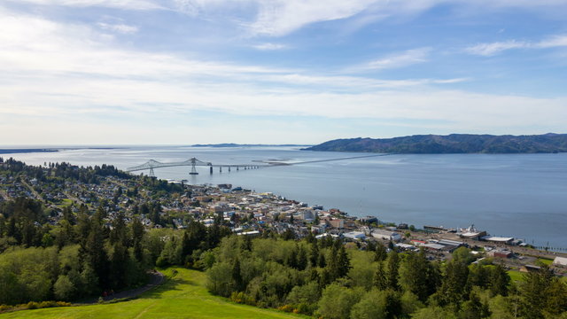 Time Lapse of Clouds over Coastal town of Astoria Oregon with Astoria-Megler Bridge