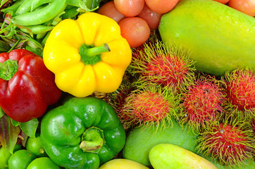 Naklejka na ściany i meble Colorful Asian Fruit and Vegetable.
