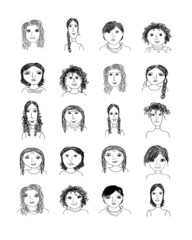 Set of female portraits, cartoon for your design