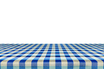 Picnic table with tablecloth isolated on white background.