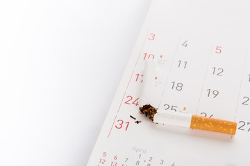 World No Tobacco Day : Broken cigarette  on calendar