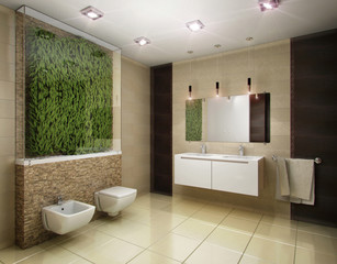 3D illustration of the bathroom in brown tones